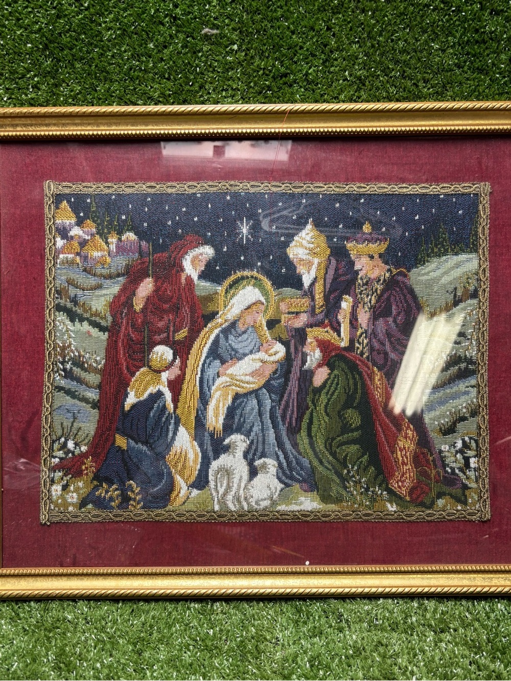 Classic Nativity Tapestry Wall Art - Red